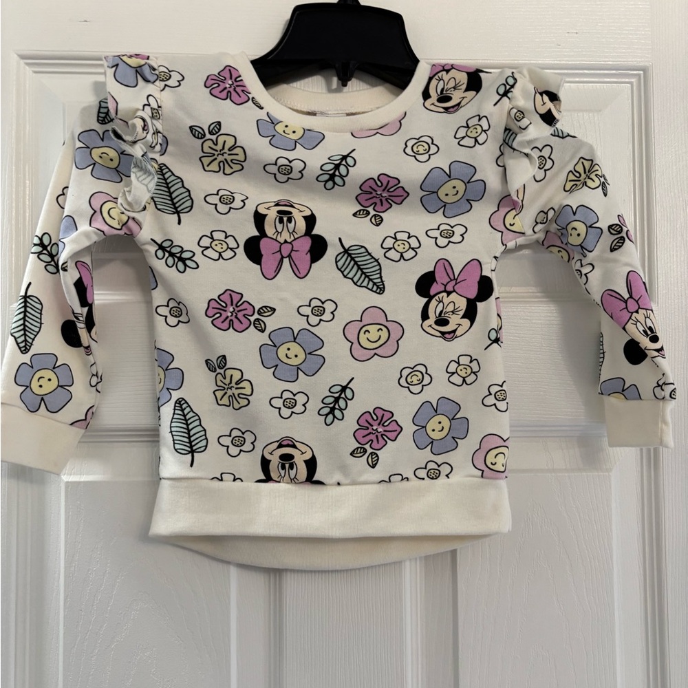 Disney Kids Minnie Mouse Floral Sweatshirt - Cream, Pink, Black